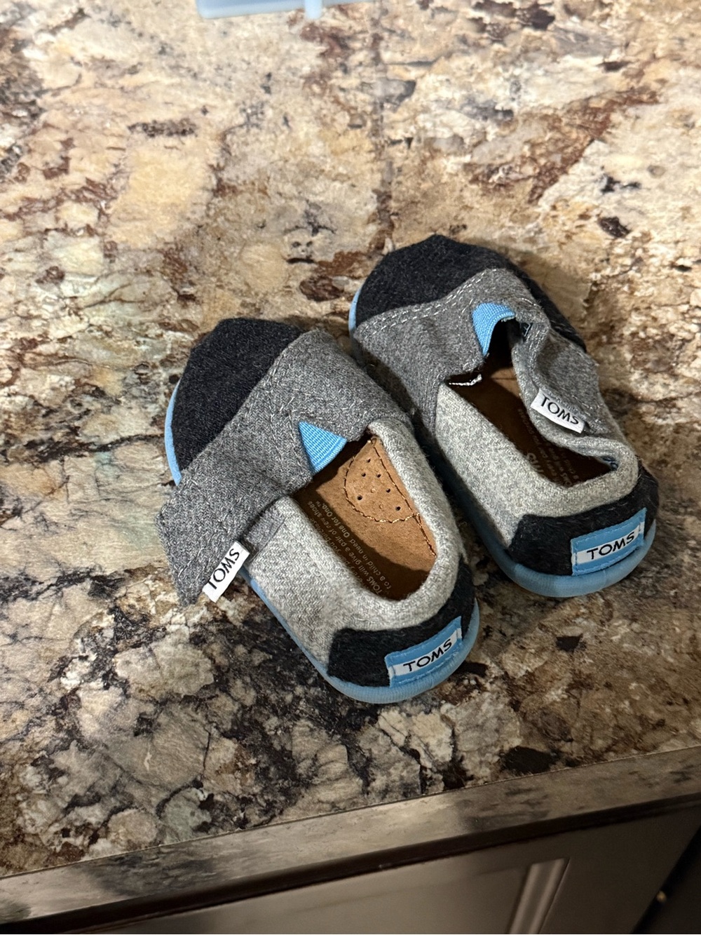 TOMS Gray and Blue Slip-On Shoes